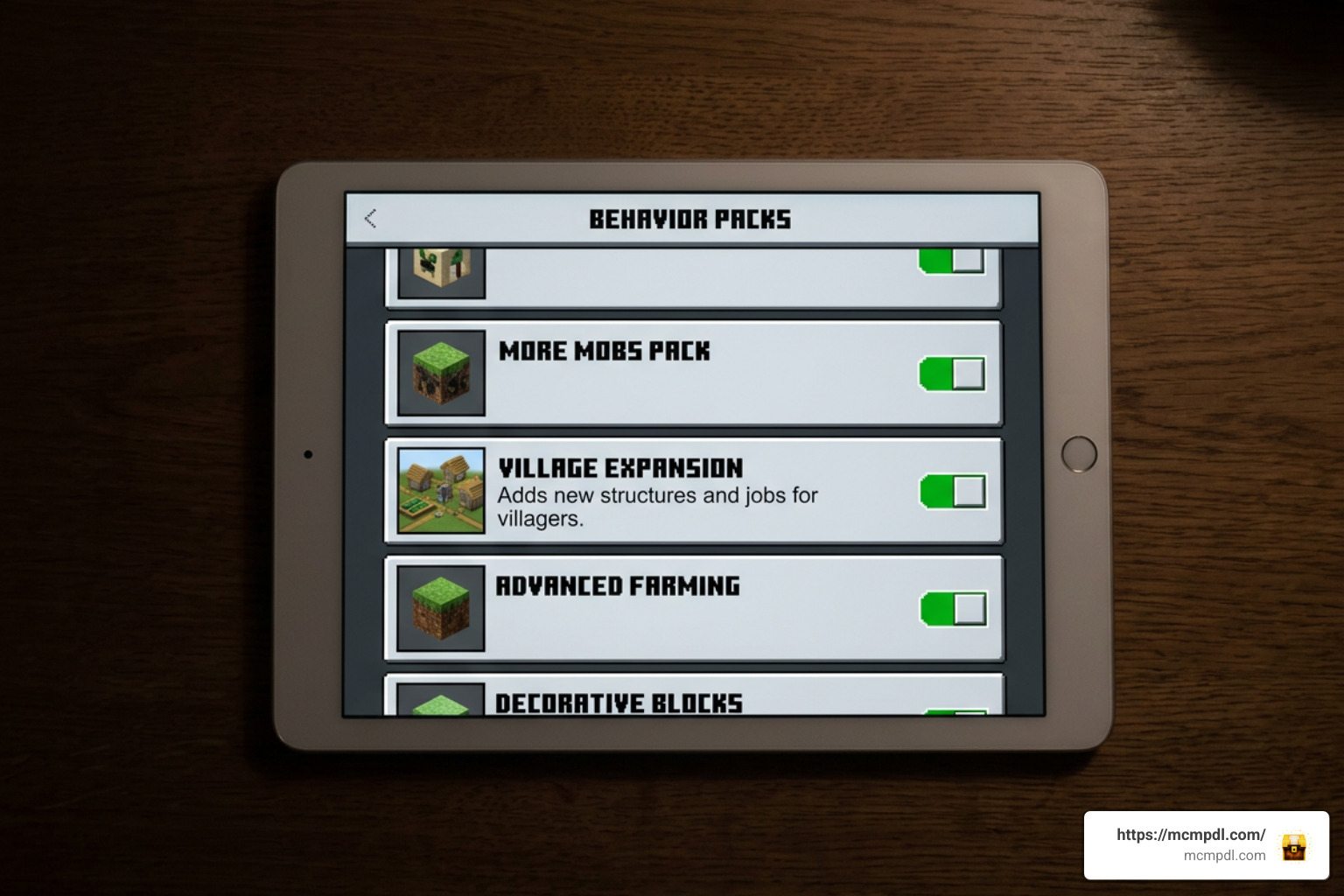 Activating behavior packs in Bedrock world settings