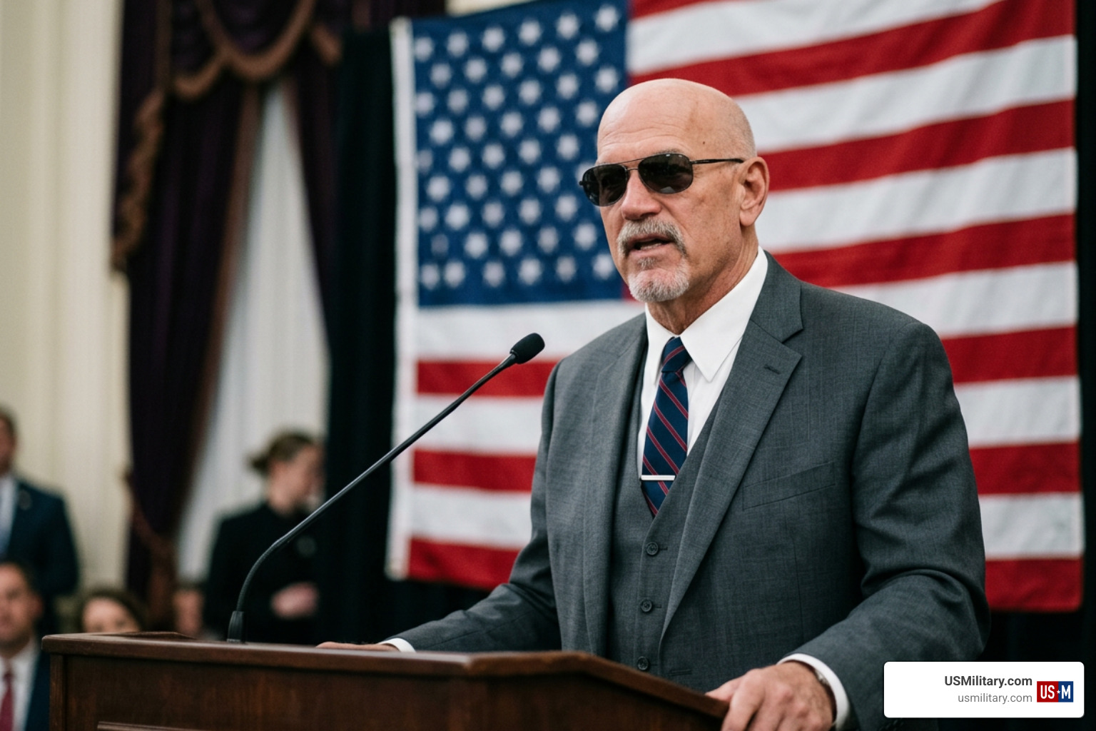 Jesse Ventura veteran speaking at podium Jesse Ventura veteran speaking at podium