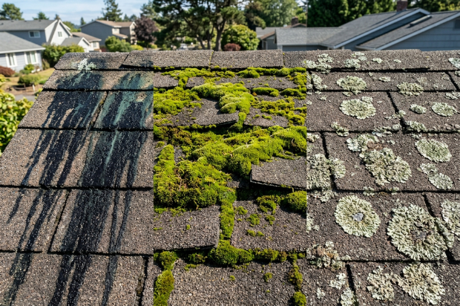 comparing algae streaks, moss patches, and lichen growth comparing algae streaks, moss patches, and lichen growth