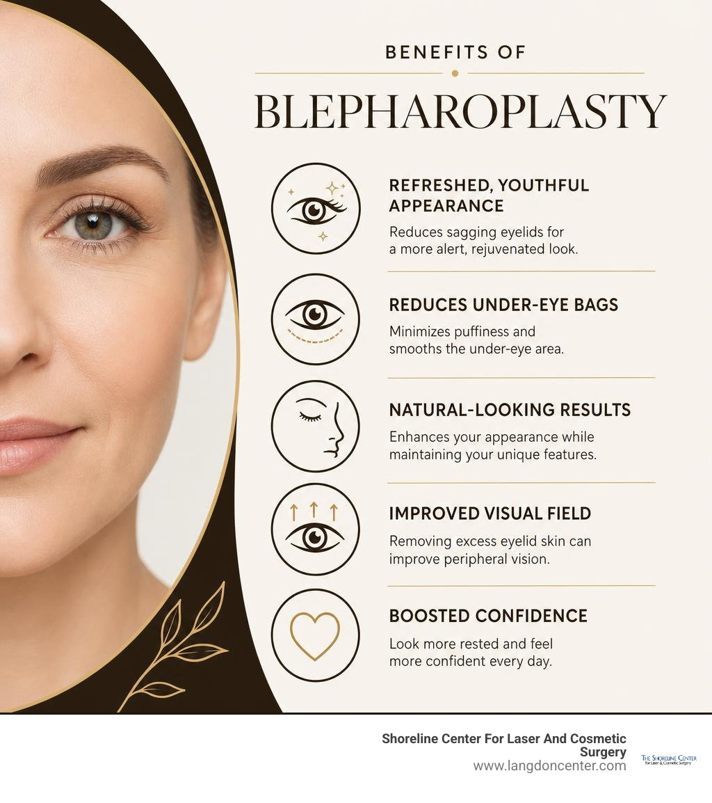 Infographic showing eyelid aging process, blepharoplasty indications, and key procedure facts infographic Infographic showing eyelid aging process, blepharoplasty indications, and key procedure facts infographic