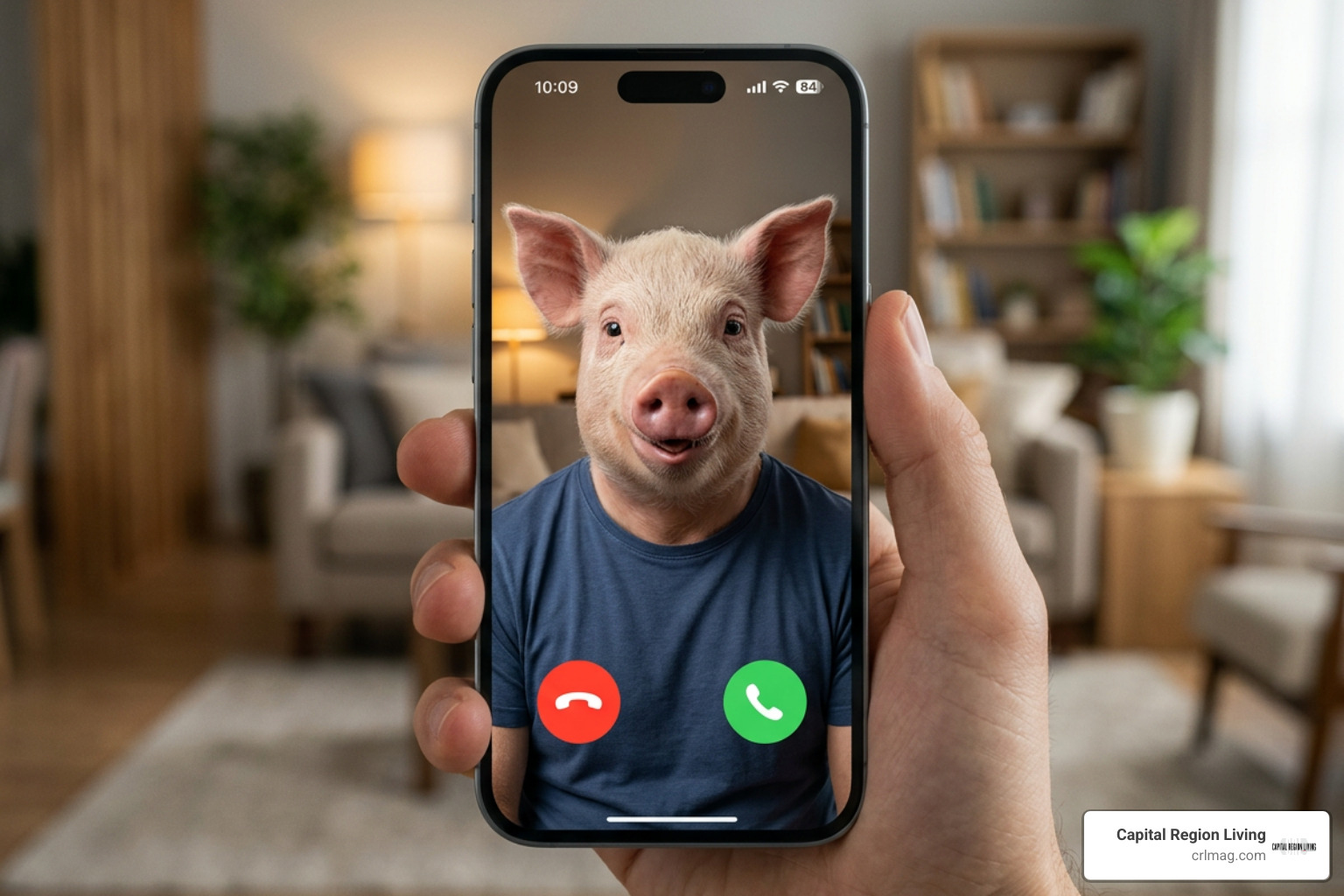 Simulated incoming FaceTime video call from a pig-man hybrid