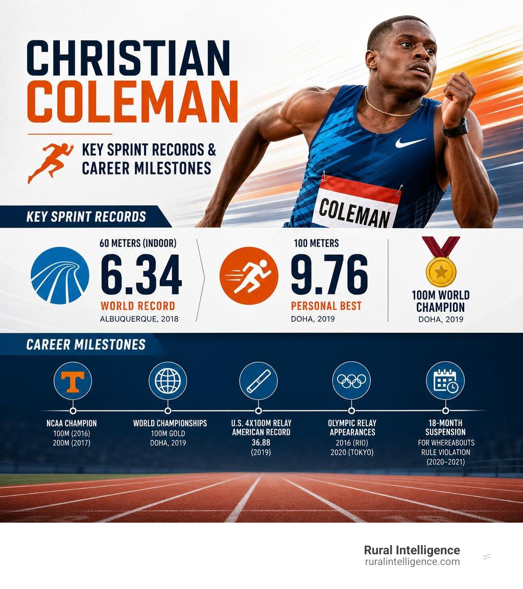 Christian Coleman's key sprint records and career milestones infographic Christian Coleman's key sprint records and career milestones infographic