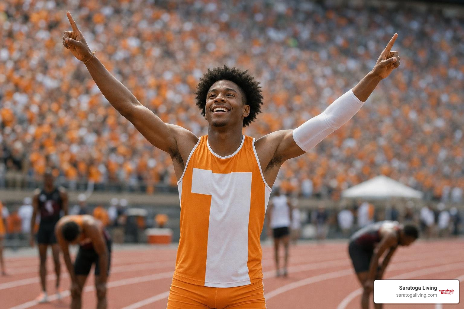 Coleman celebrating his NCAA sprint title