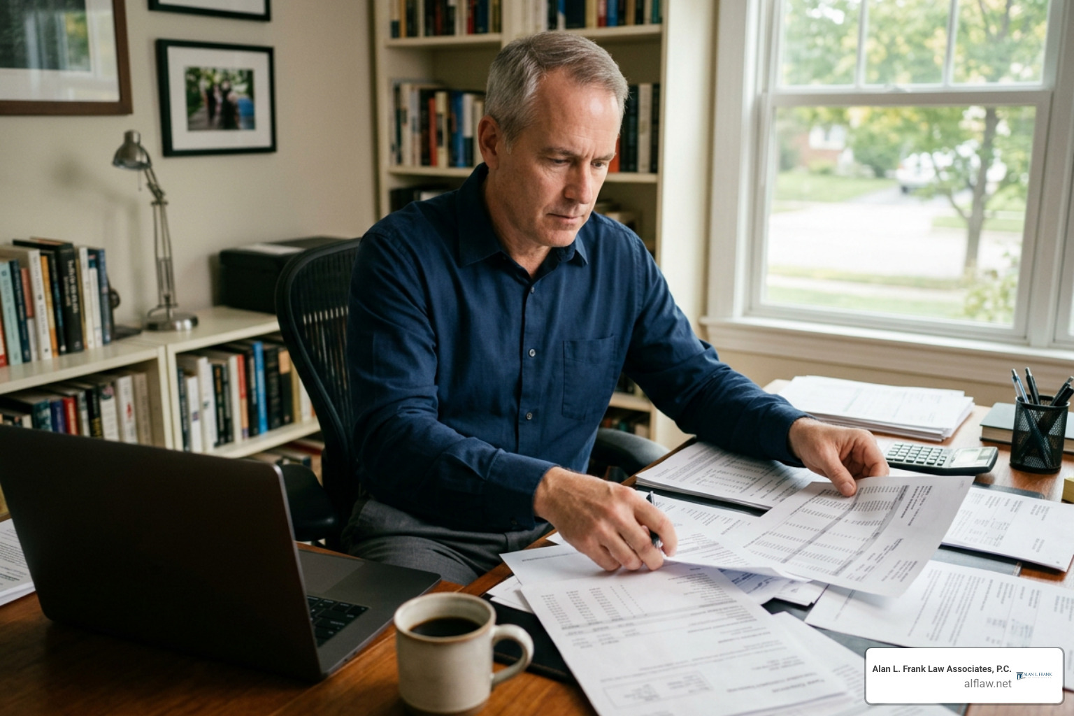Investor organizing financial trade confirmations and account statements