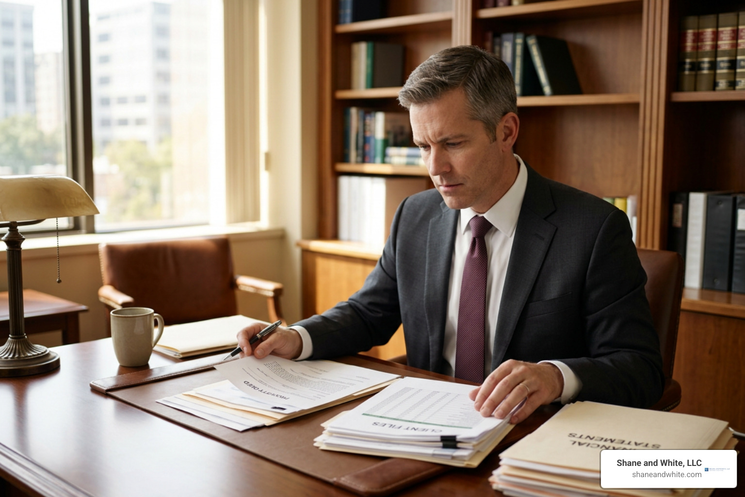 Attorney reviewing marital asset documents Attorney reviewing marital asset documents