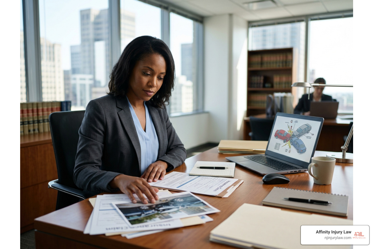 Car accident attorney reviewing collision evidence and insurance paperwork Car accident attorney reviewing collision evidence and insurance paperwork