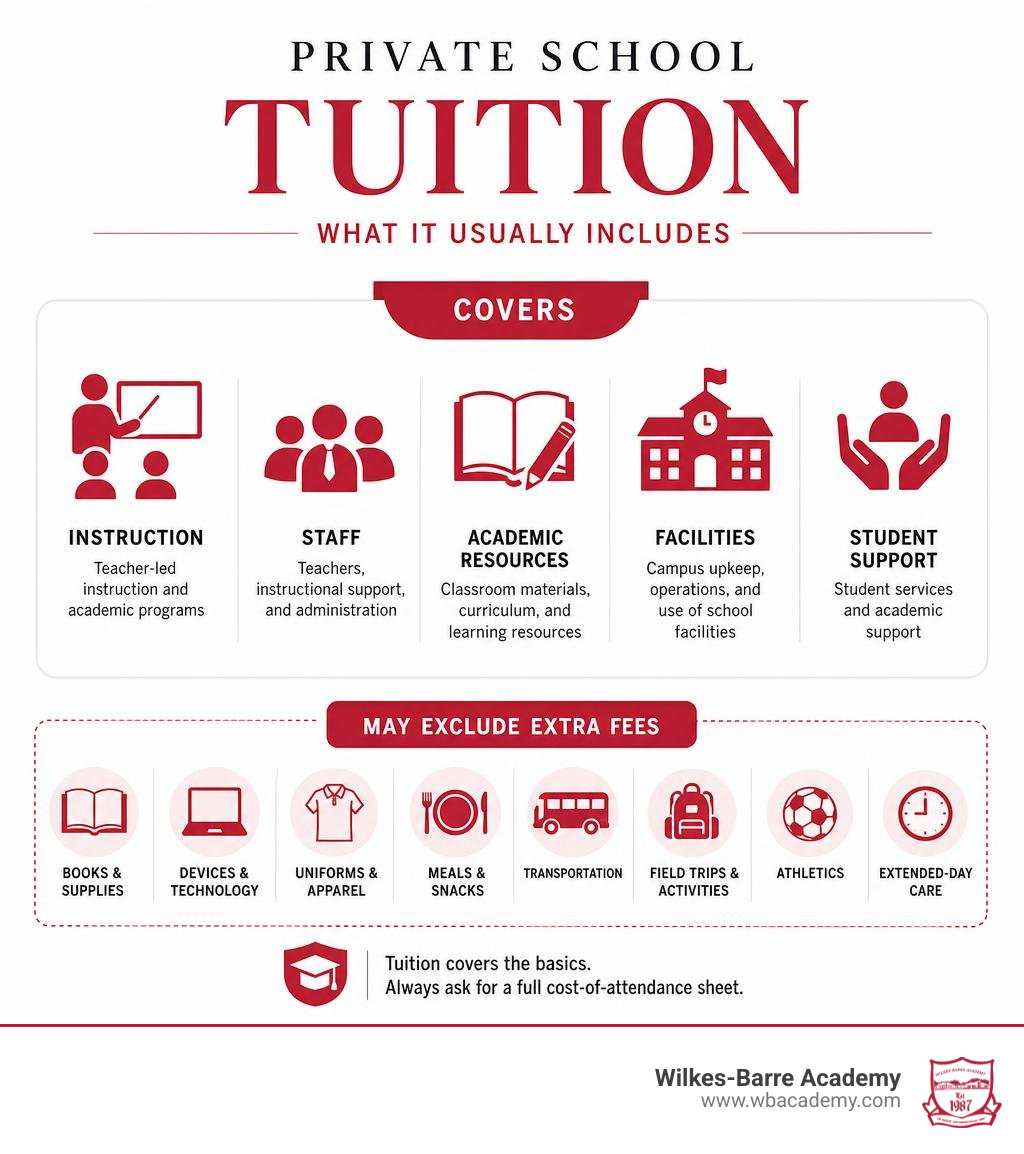 Private school tuition covers instruction staff facilities and may exclude fees infographic Private school tuition covers instruction staff facilities and may exclude fees infographic
