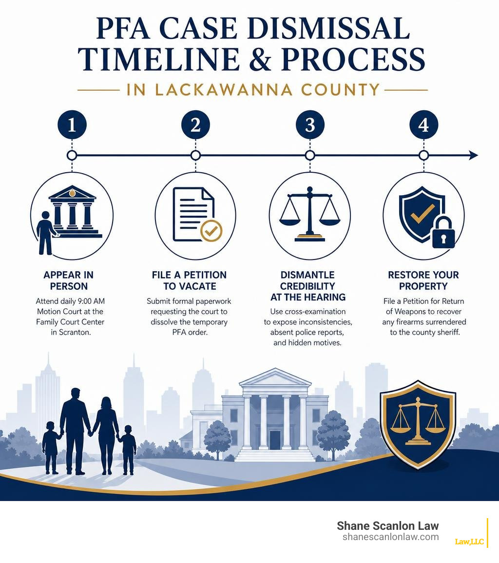 PFA case dismissal timeline and process in Lackawanna County infographic PFA case dismissal timeline and process in Lackawanna County infographic