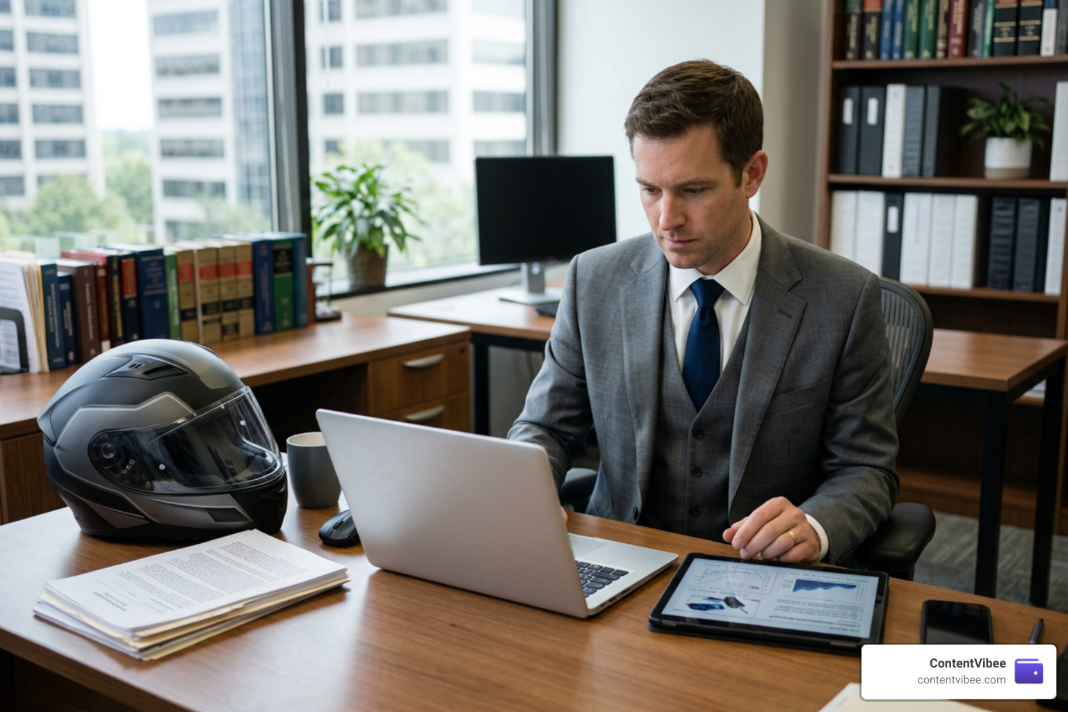 Motorcycle accident lawyer analyzing crash reconstruction reports and vehicle telematics