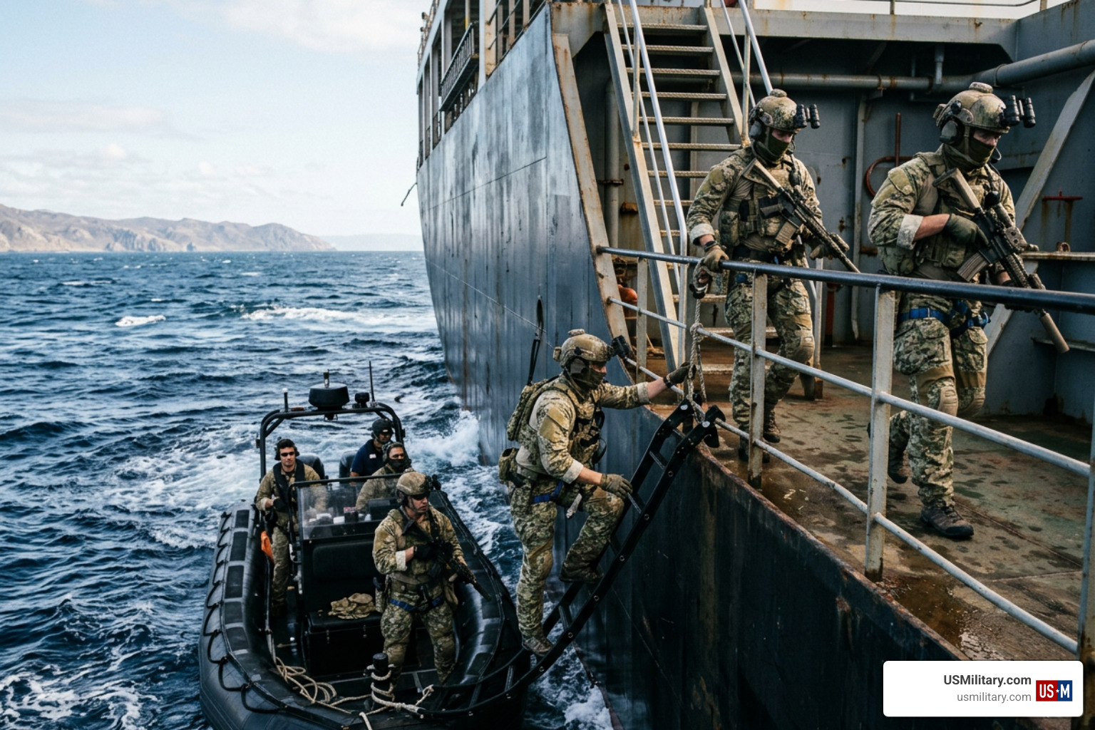 Navy SEAL team conducting tactical boarding operations