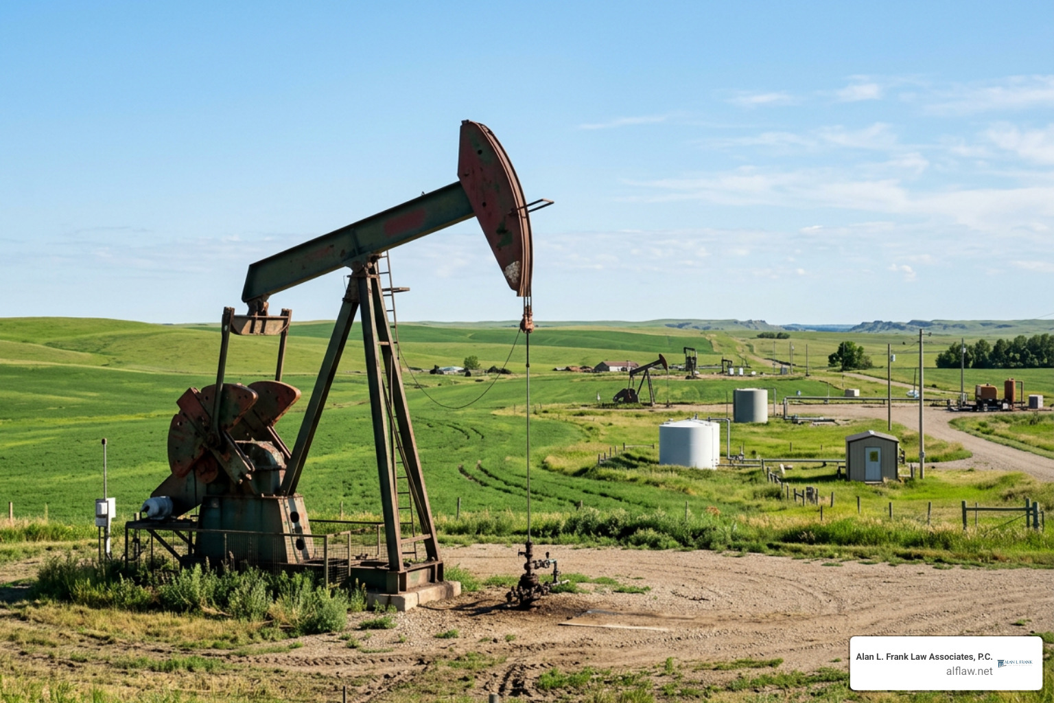 oil pumpjack machinery operating in an active drilling field