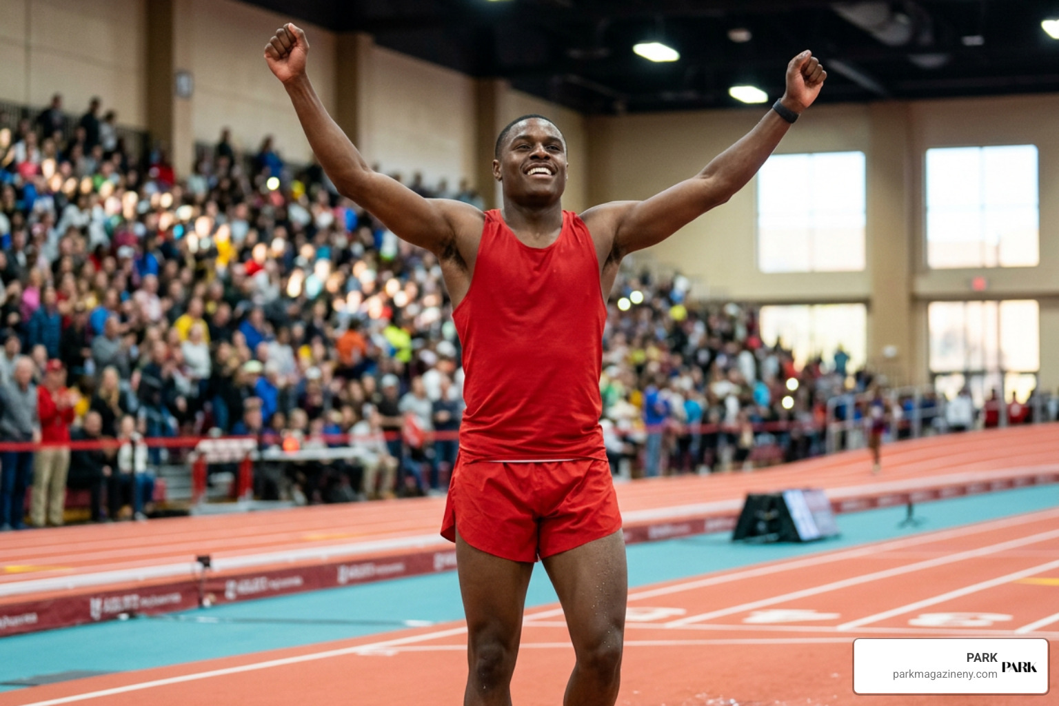 Christian Coleman celebrating 60m indoor world record Christian Coleman celebrating 60m indoor world record