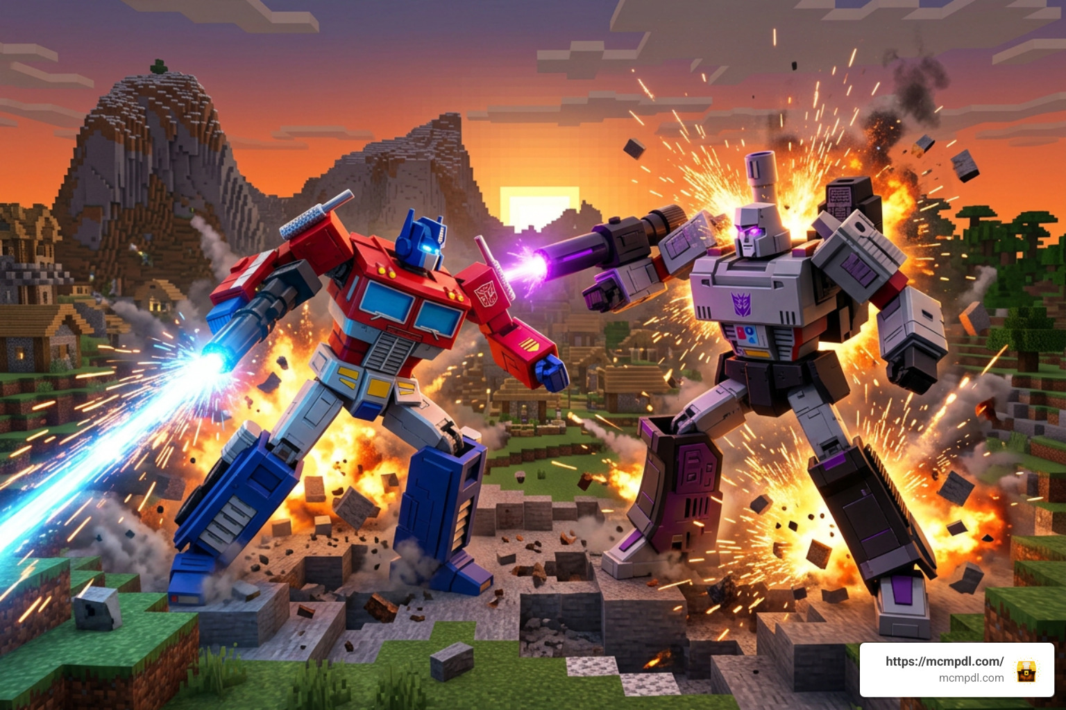 Transformers robot battles and custom animations in Minecraft PE