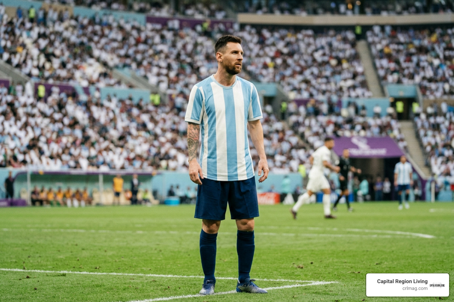 Messi surveying the pitch off the ball