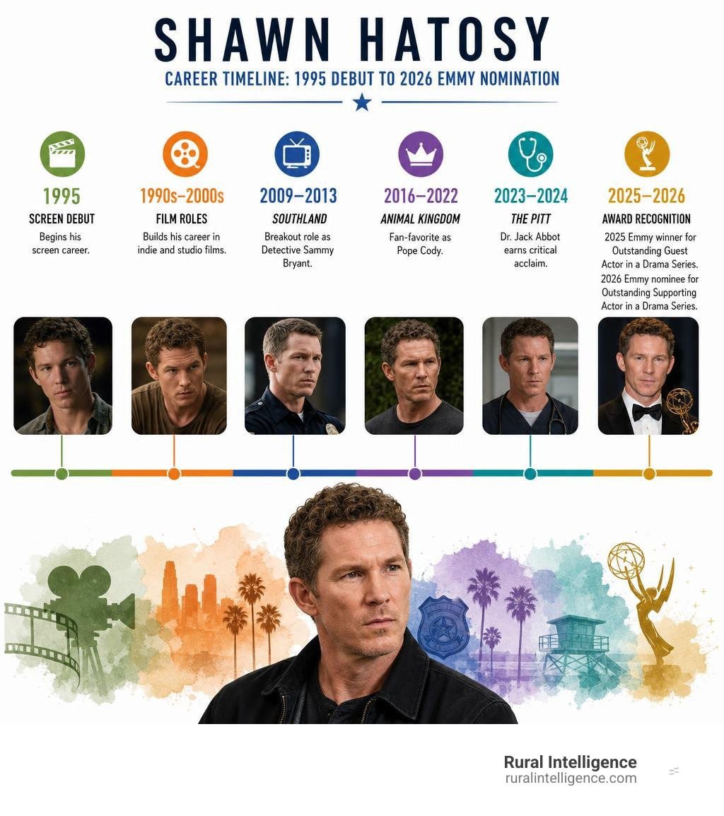 Shawn Hatosy career timeline from 1995 debut to 2026 Emmy nomination infographic Shawn Hatosy career timeline from 1995 debut to 2026 Emmy nomination infographic