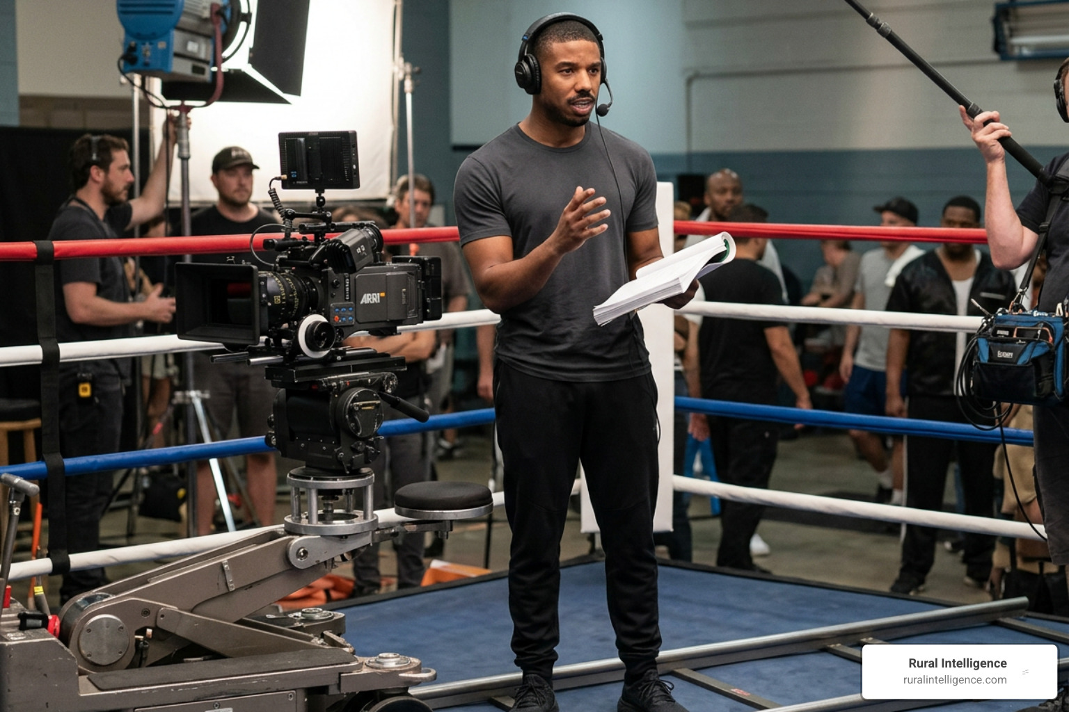 Michael B. Jordan directing on the set of Creed III