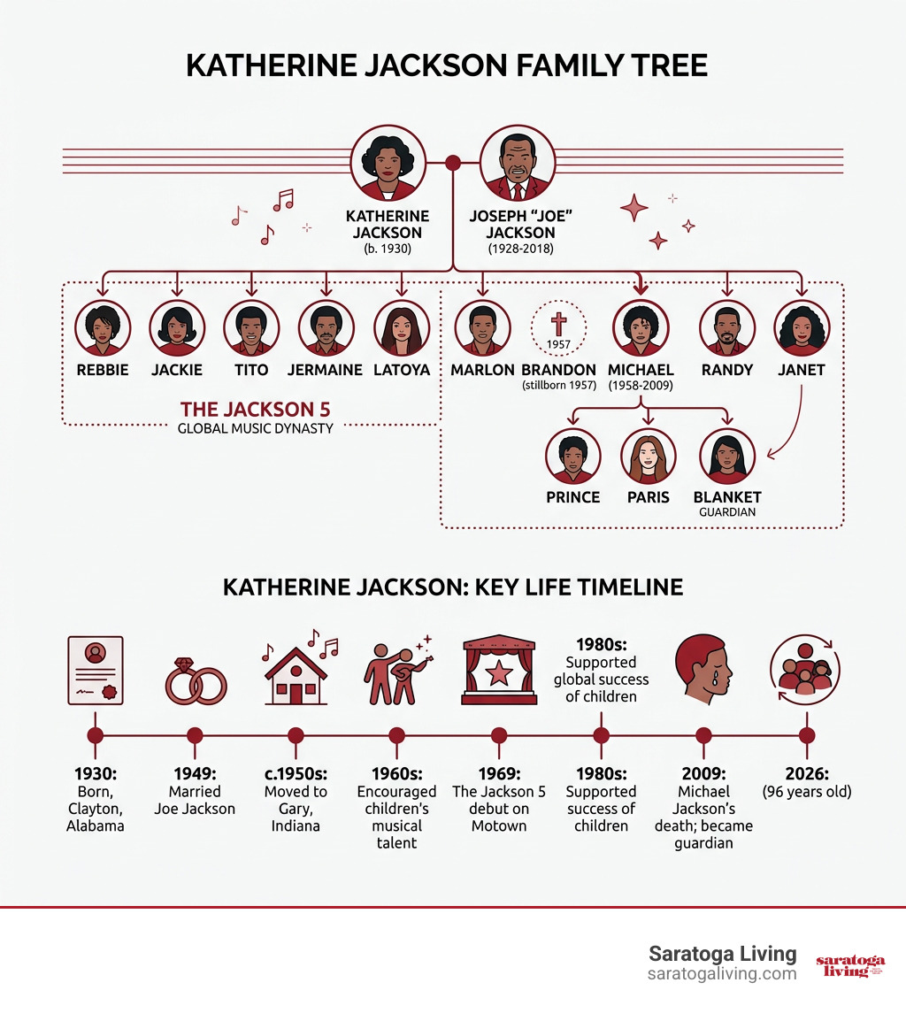 Katherine Jackson family tree and key life timeline infographic Katherine Jackson family tree and key life timeline infographic