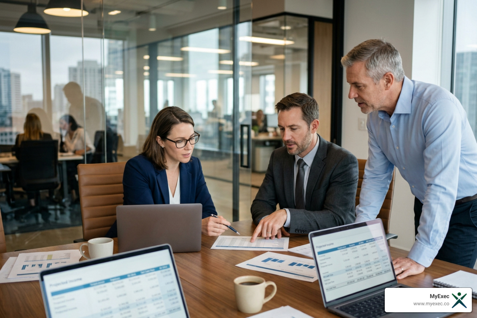 Finance leaders reviewing an automated treasury management dashboard for cash flow forecasting Finance leaders reviewing an automated treasury management dashboard for cash flow forecasting