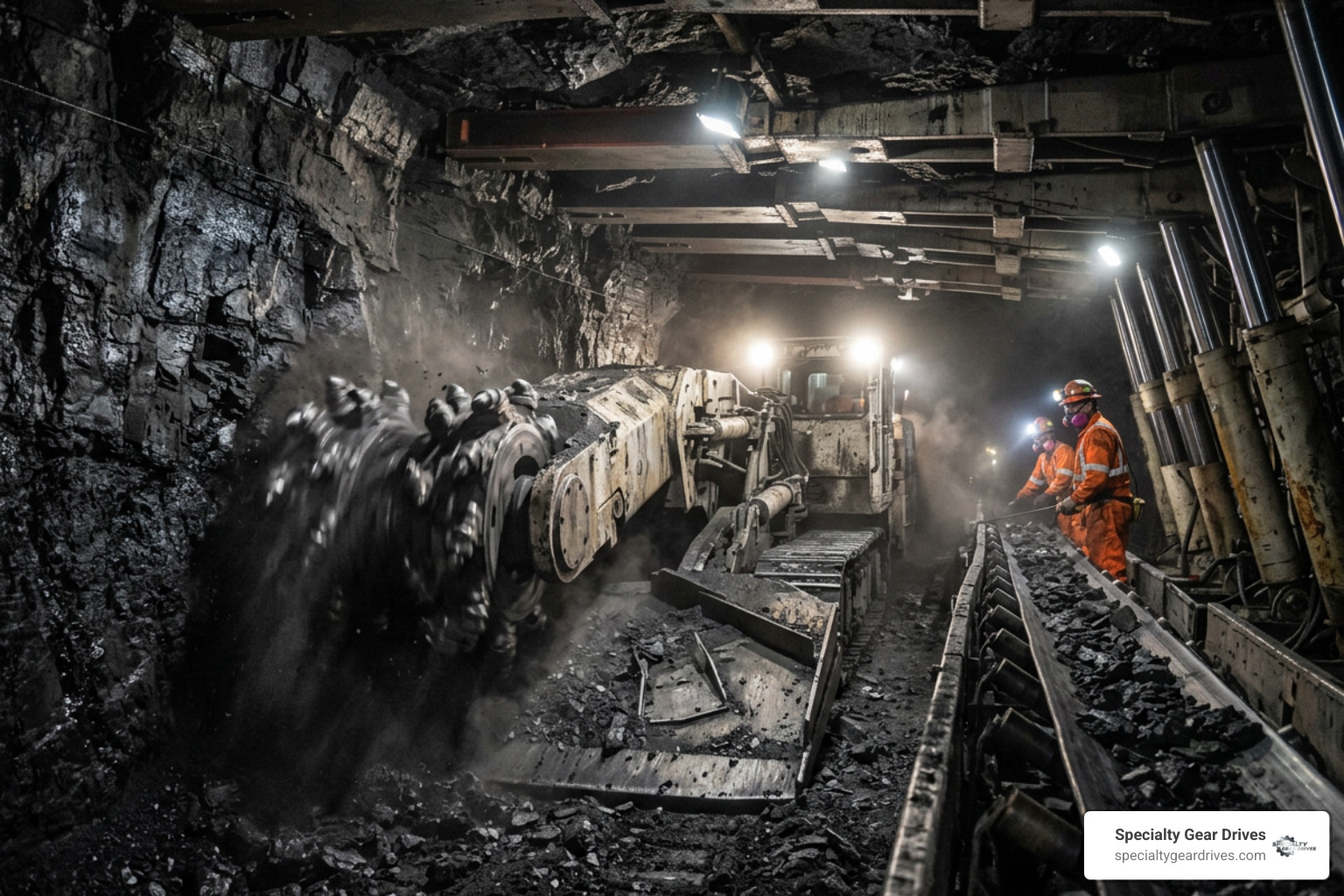 Automated longwall shearer operating underground in a deep coal seam Automated longwall shearer operating underground in a deep coal seam