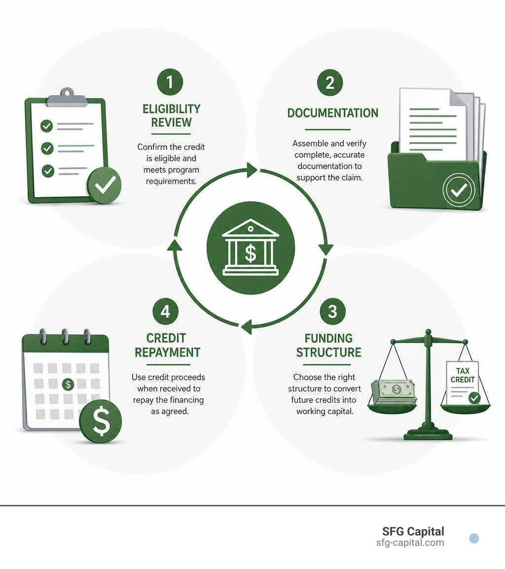Infographic showing eligibility review, documentation, funding structure, and credit repayment infographic