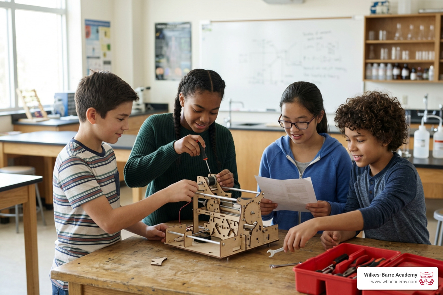 students building a mechanical device for Science Olympiad students building a mechanical device for Science Olympiad