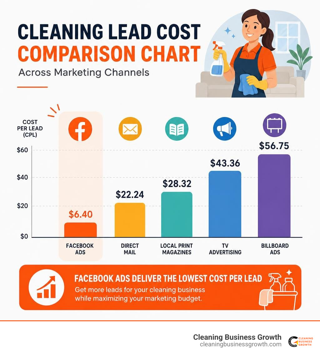 Cleaning lead cost comparison chart across marketing channels infographic Cleaning lead cost comparison chart across marketing channels infographic