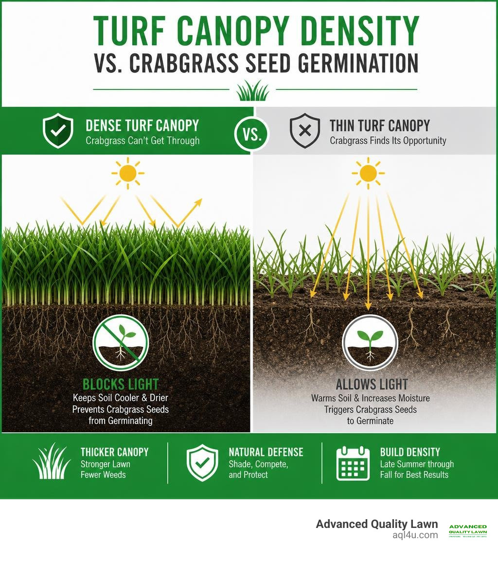 Infographic comparing turf canopy density and crabgrass seed germination infographic