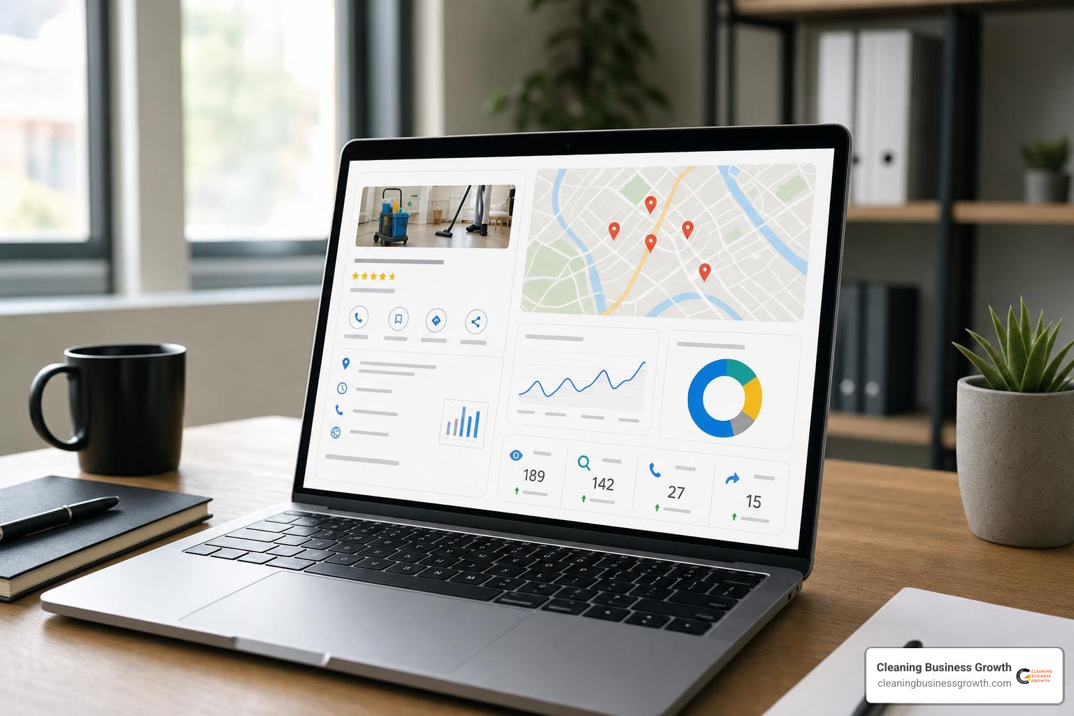 Optimized Google Business Profile dashboard showing local pack performance metrics Optimized Google Business Profile dashboard showing local pack performance metrics