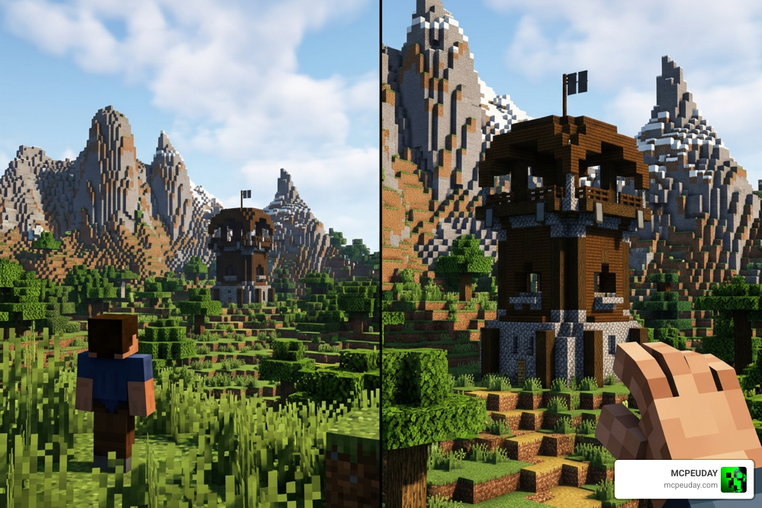 Standard Minecraft FOV compared to zoomed view