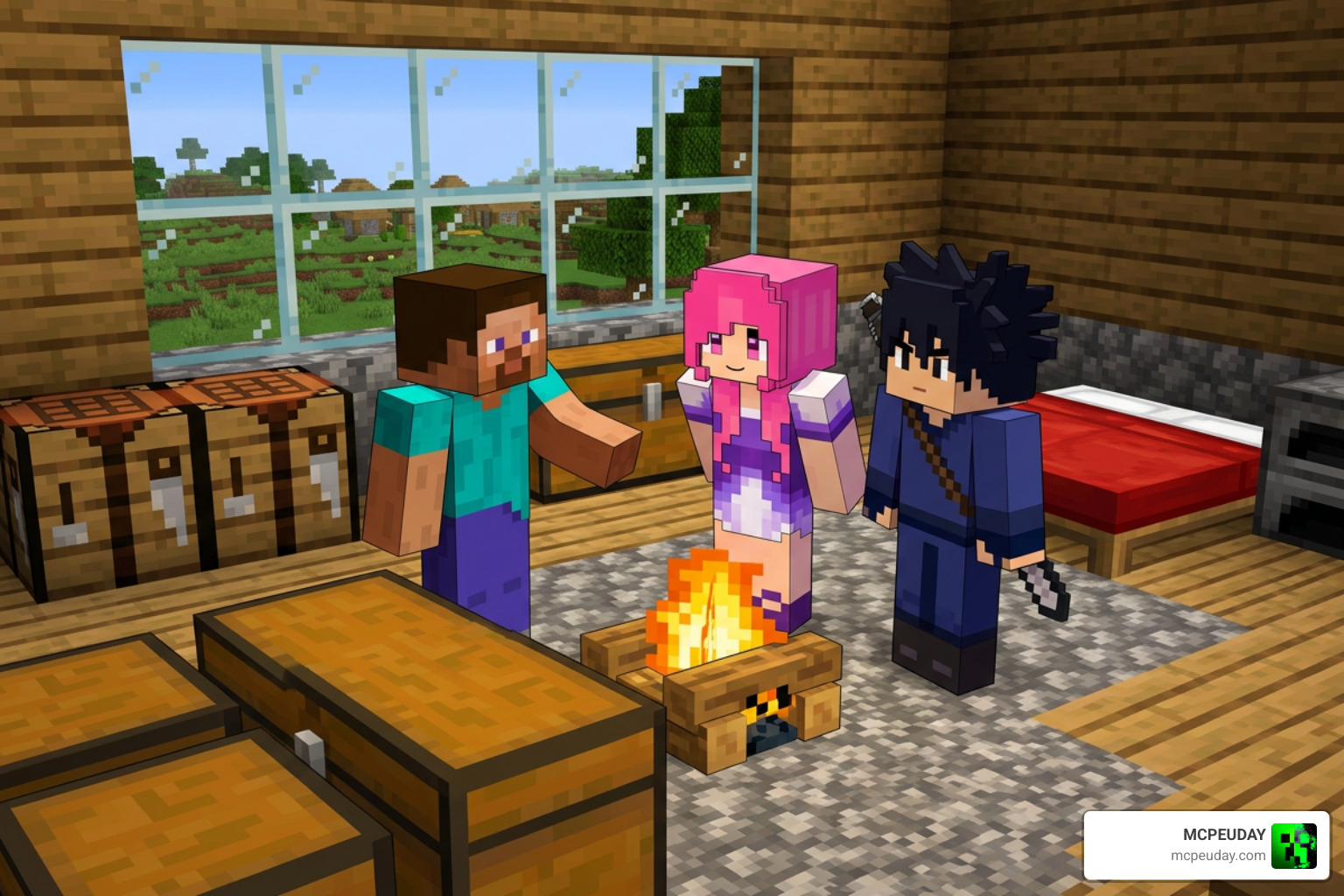 Player taming and managing anime companions inside a Minecraft base