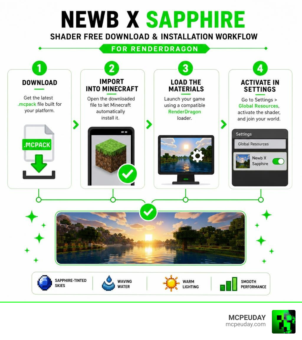 Newb X Sapphire shader free download and installation workflow for RenderDragon infographic