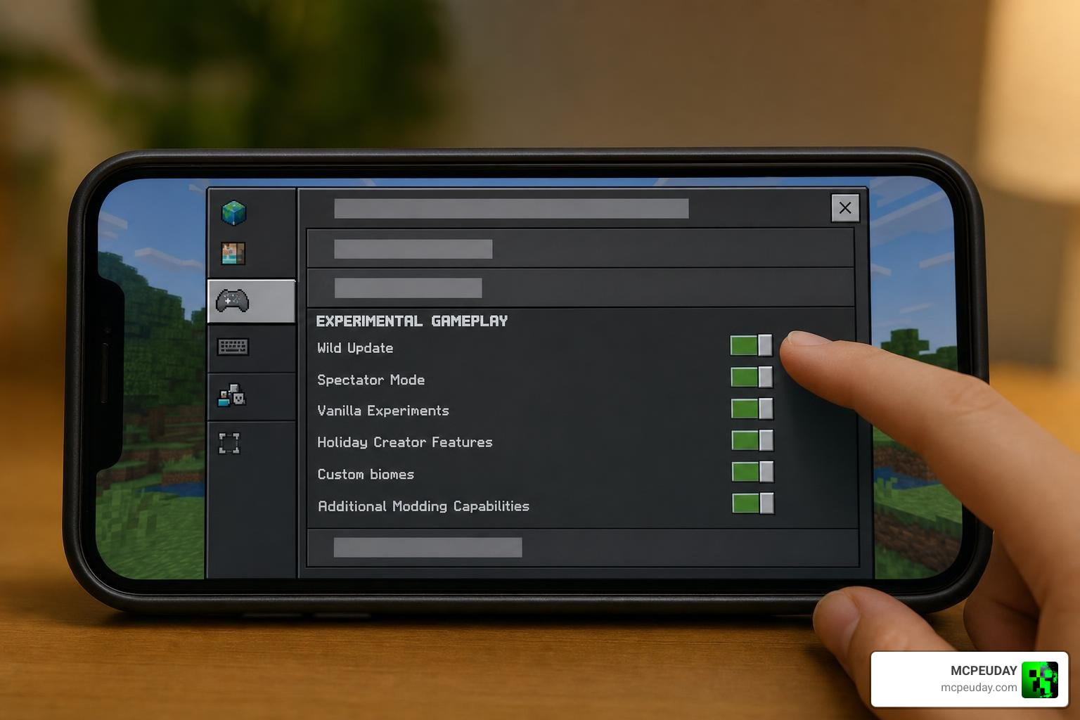 Bedrock experimental gameplay settings menu toggles