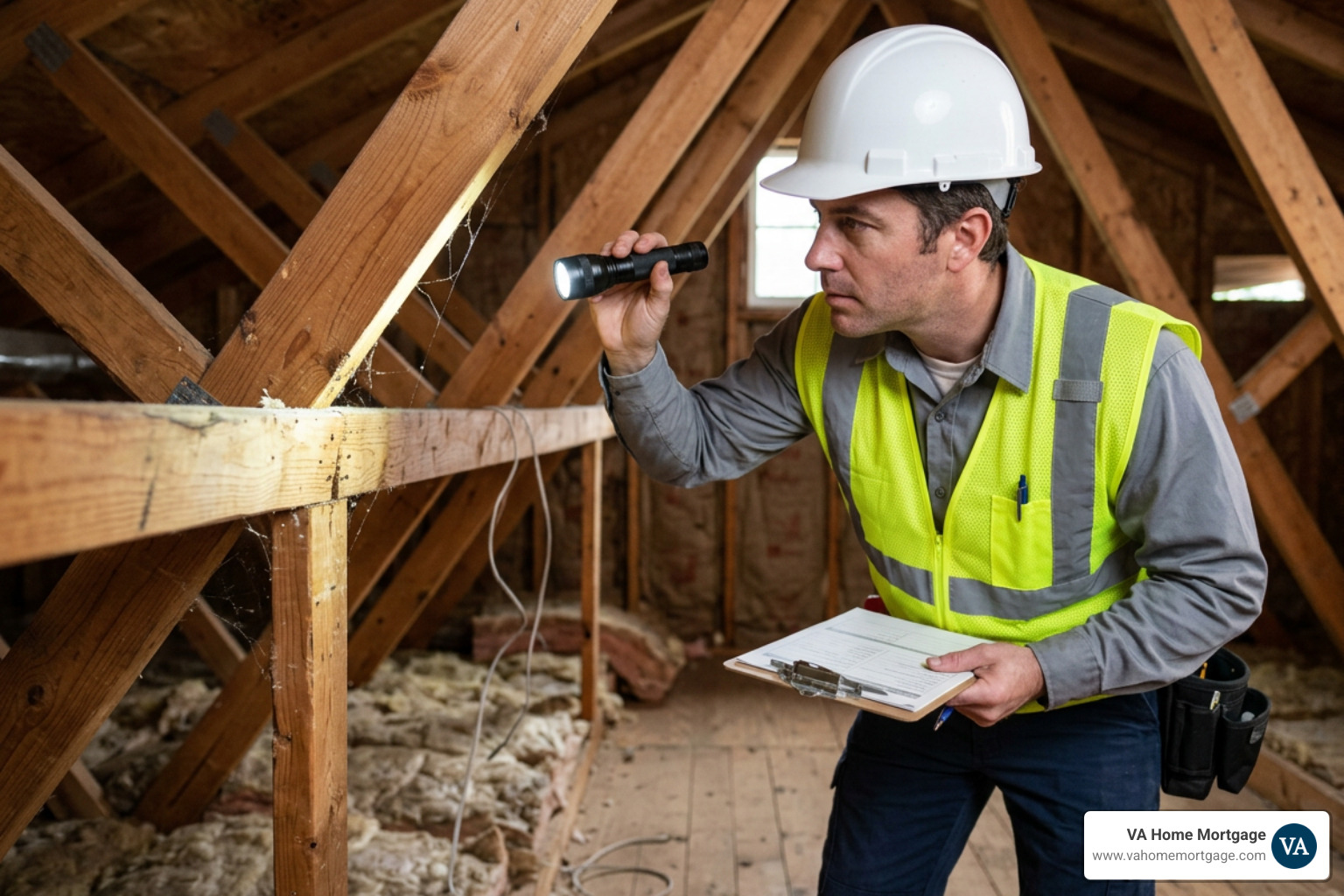 Real estate inspector conducting a structural assessment Real estate inspector conducting a structural assessment