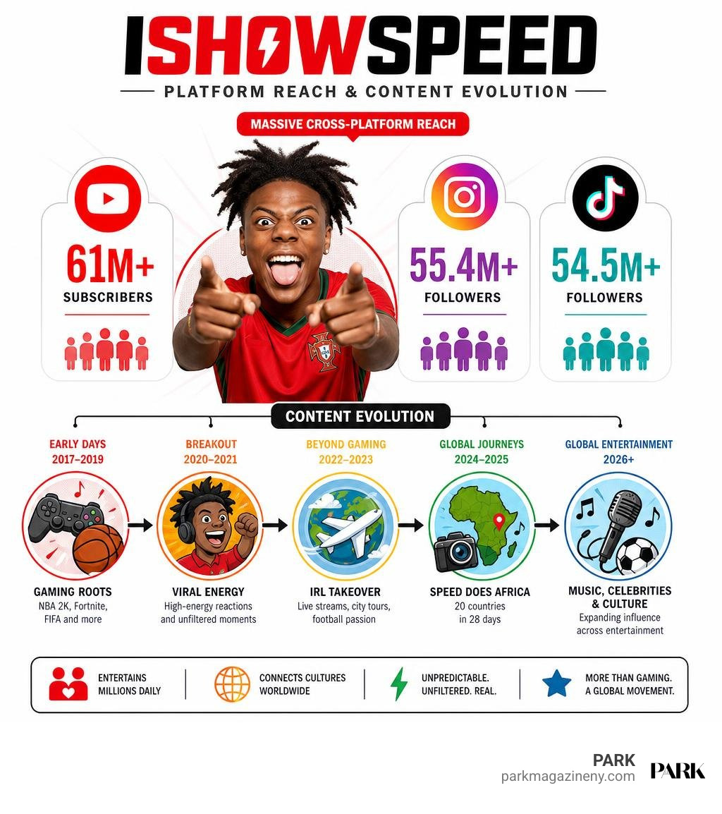IShowSpeed platform reach and content evolution infographic infographic IShowSpeed platform reach and content evolution infographic infographic