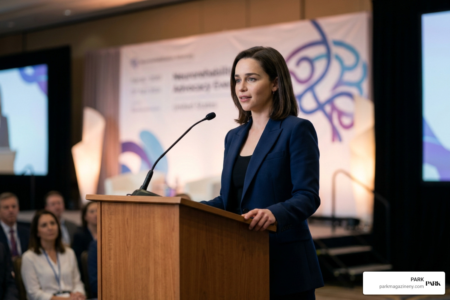Emilia Clarke speaking on neurorehabilitation advocacy Emilia Clarke speaking on neurorehabilitation advocacy