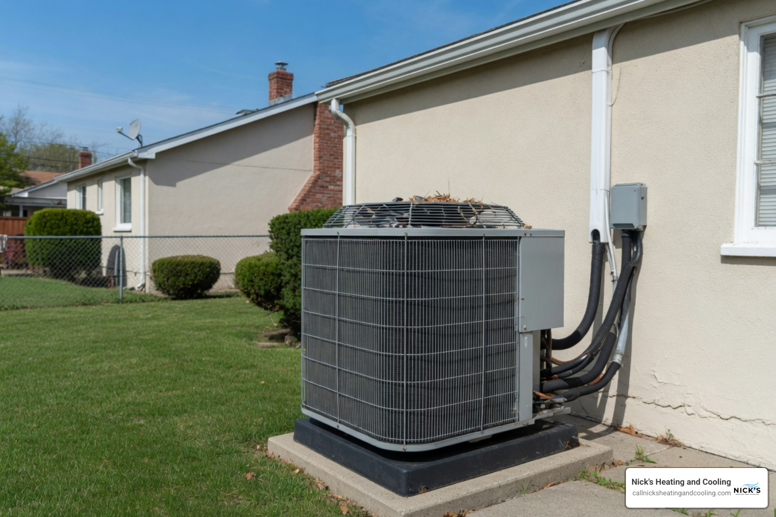 An HVAC technician inspecting outdoor condenser coils An HVAC technician inspecting outdoor condenser coils