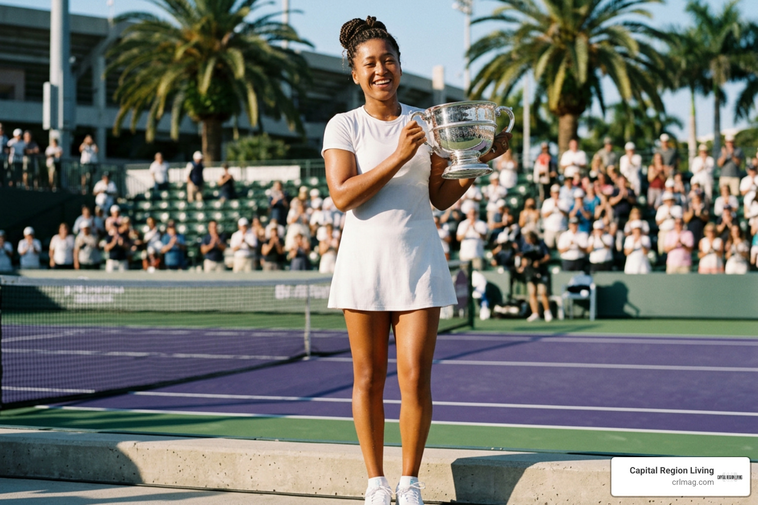 Young Naomi Osaka hoisting her maiden Premier Mandatory trophy at Indian Wells Young Naomi Osaka hoisting her maiden Premier Mandatory trophy at Indian Wells