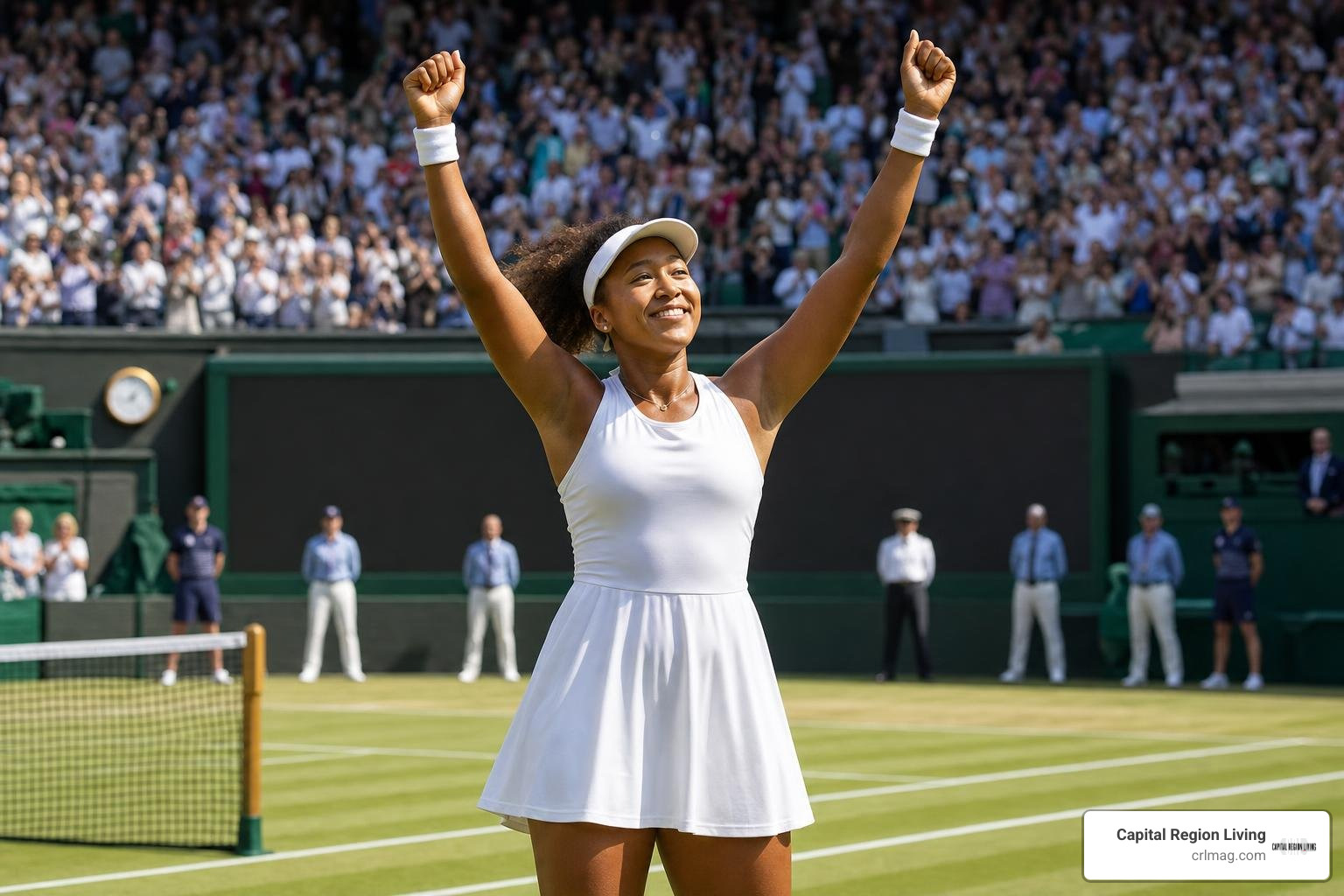 Naomi Osaka celebrating a historic straight sets victory at Wimbledon 2026 Naomi Osaka celebrating a historic straight sets victory at Wimbledon 2026