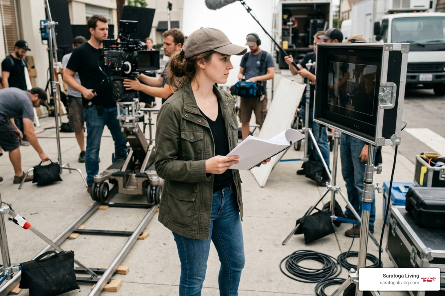 Molly Gordon directing on set