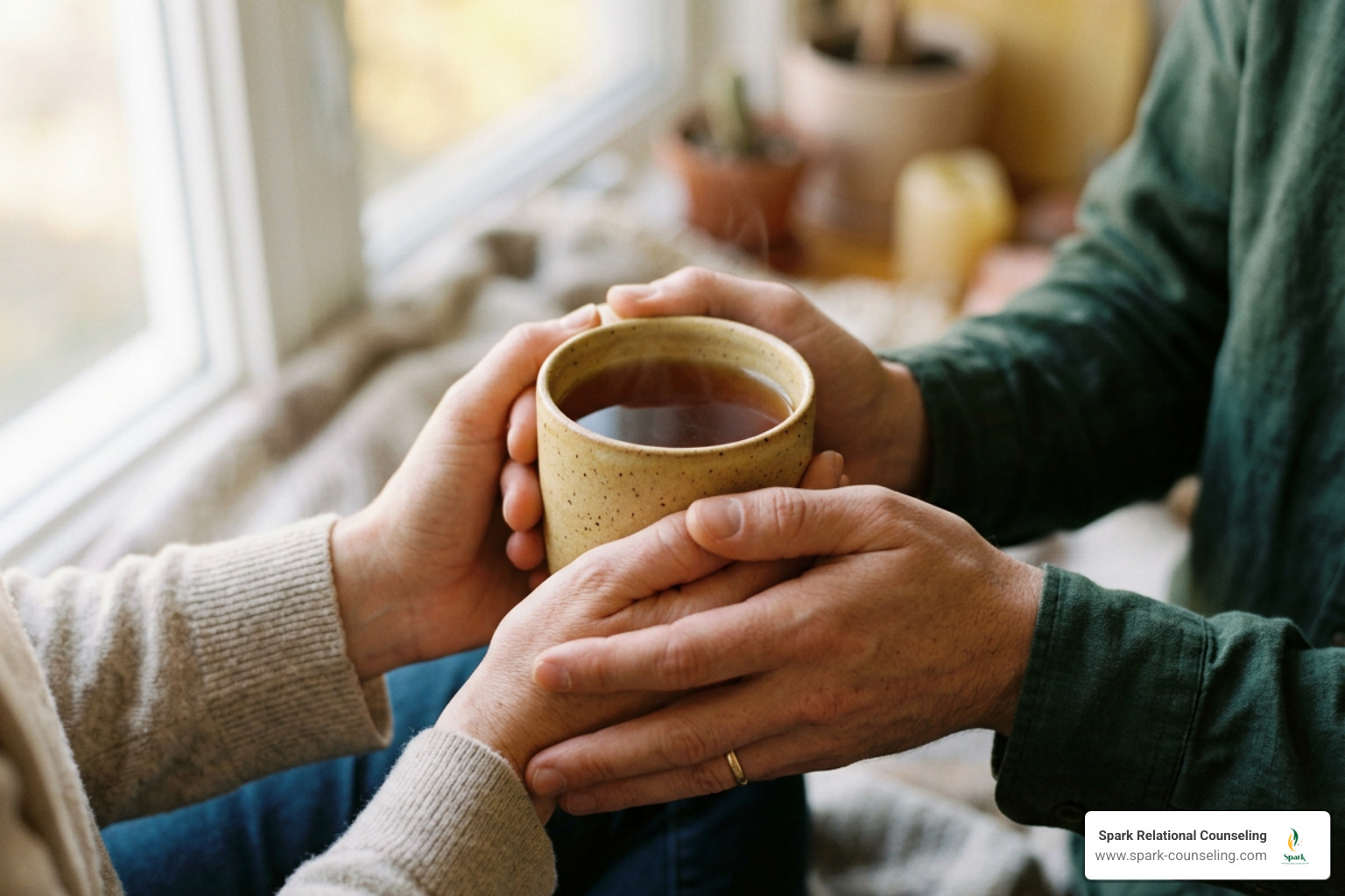 Hands holding warm tea during an engaging therapeutic dialogue Hands holding warm tea during an engaging therapeutic dialogue