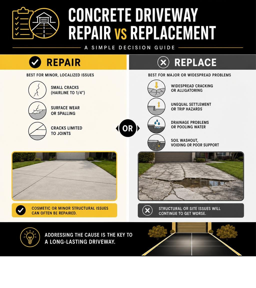 concrete driveway repair versus replacement decision guide
