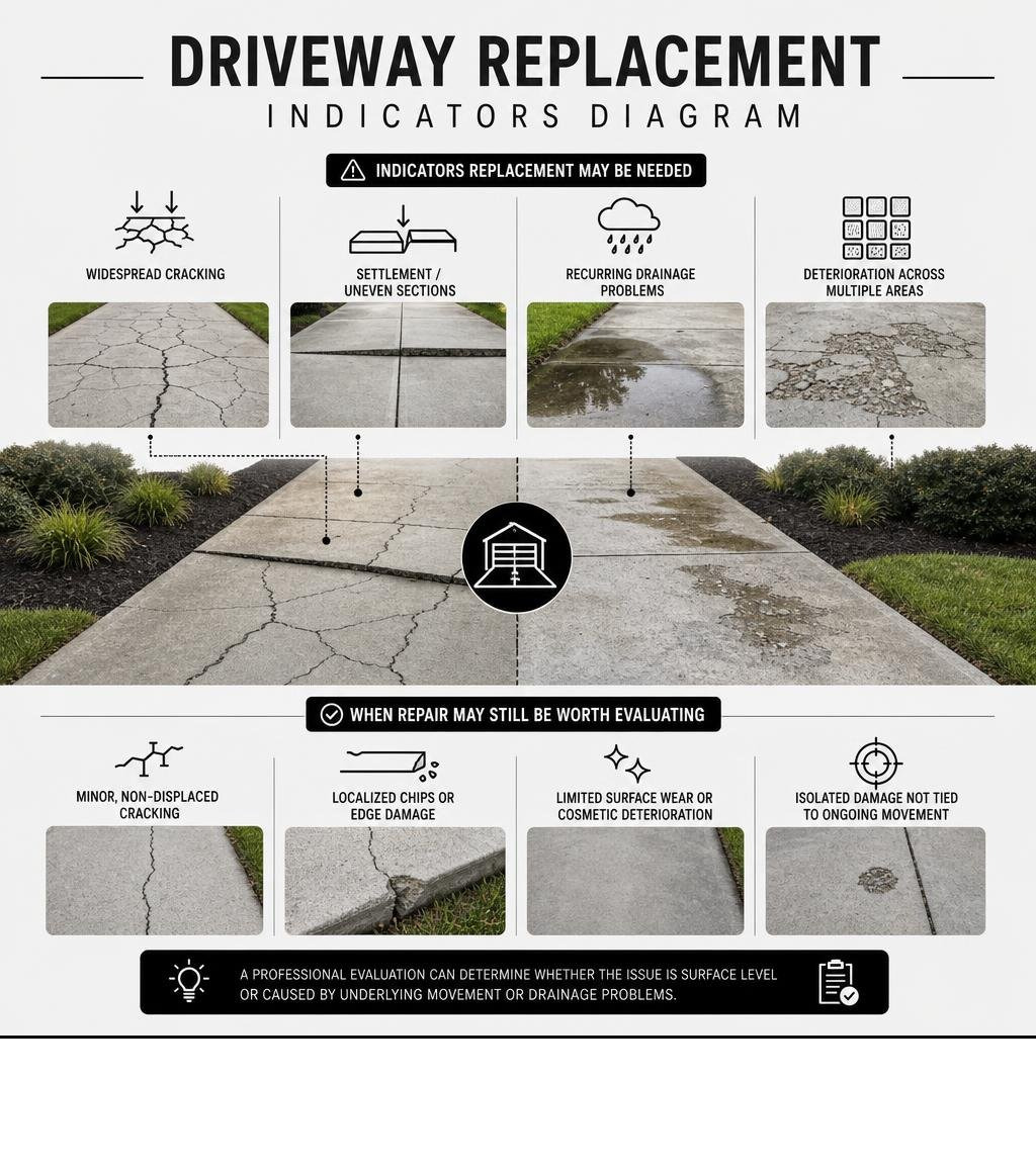 driveway replacement indicators diagram infographic