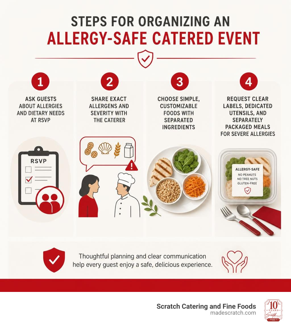 Steps for organizing an allergy-safe catered event infographic
