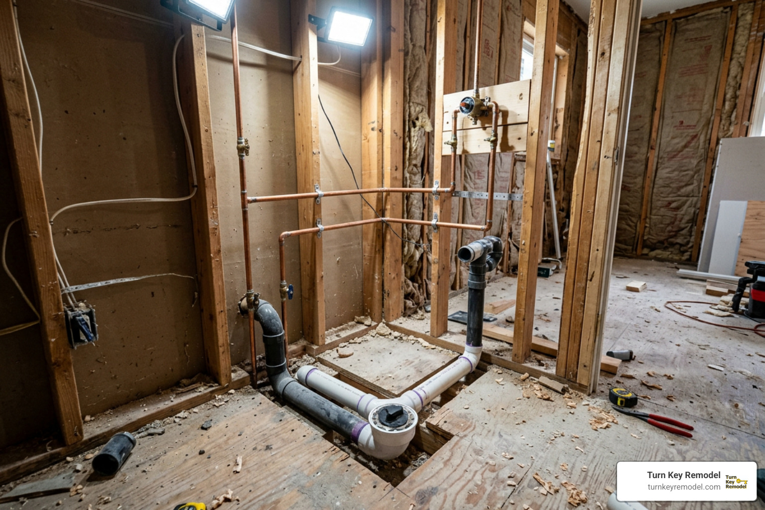 exposed rough in plumbing lines and drain modifications during shower conversion exposed rough in plumbing lines and drain modifications during shower conversion