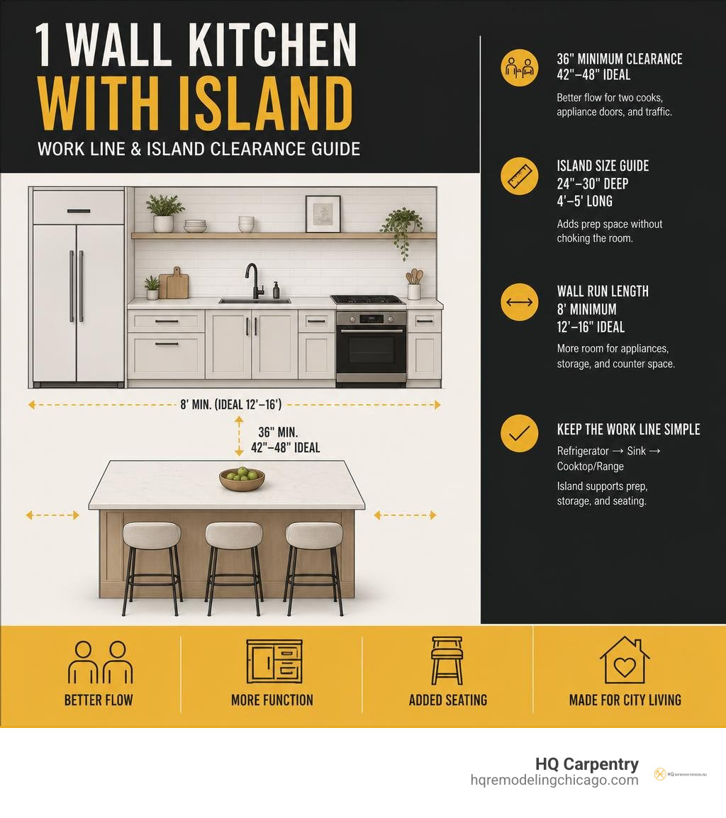 one wall kitchen work line and island clearance infographic infographic