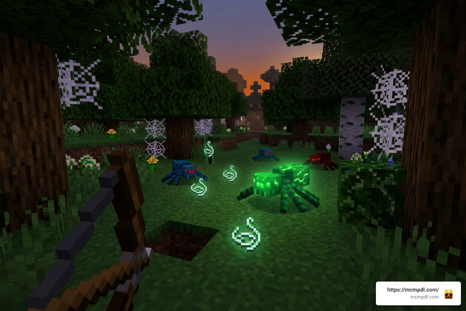 Custom elemental spiders dropping rare crafting strings in various biomes