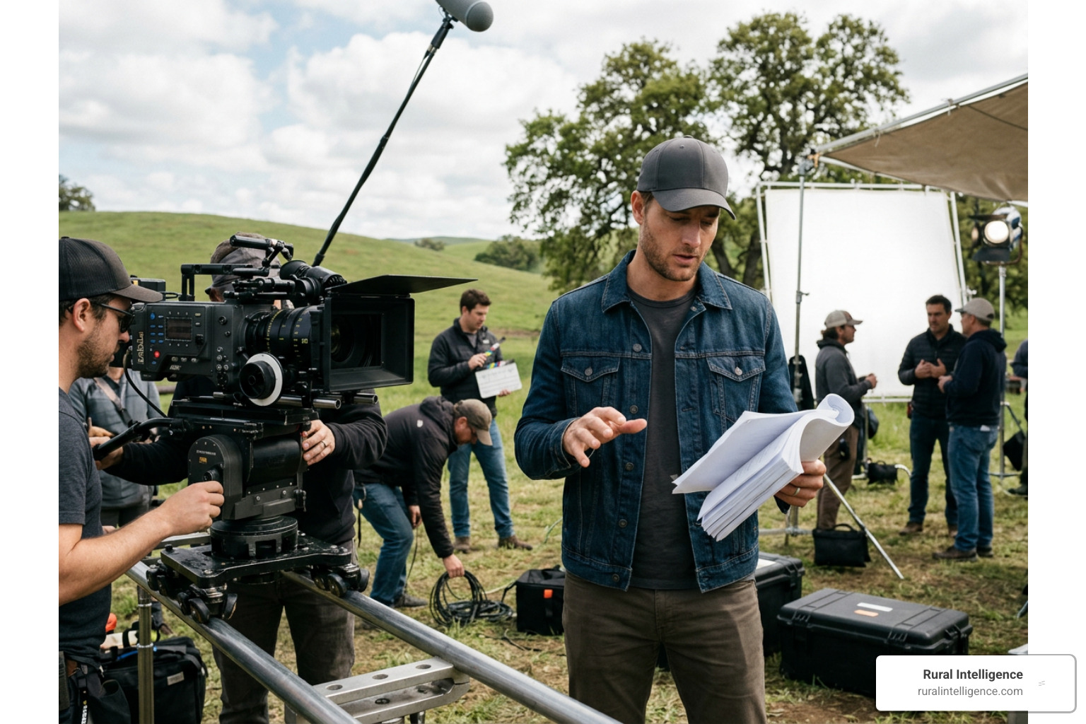 Justin Hartley on a feature film production set Justin Hartley on a feature film production set