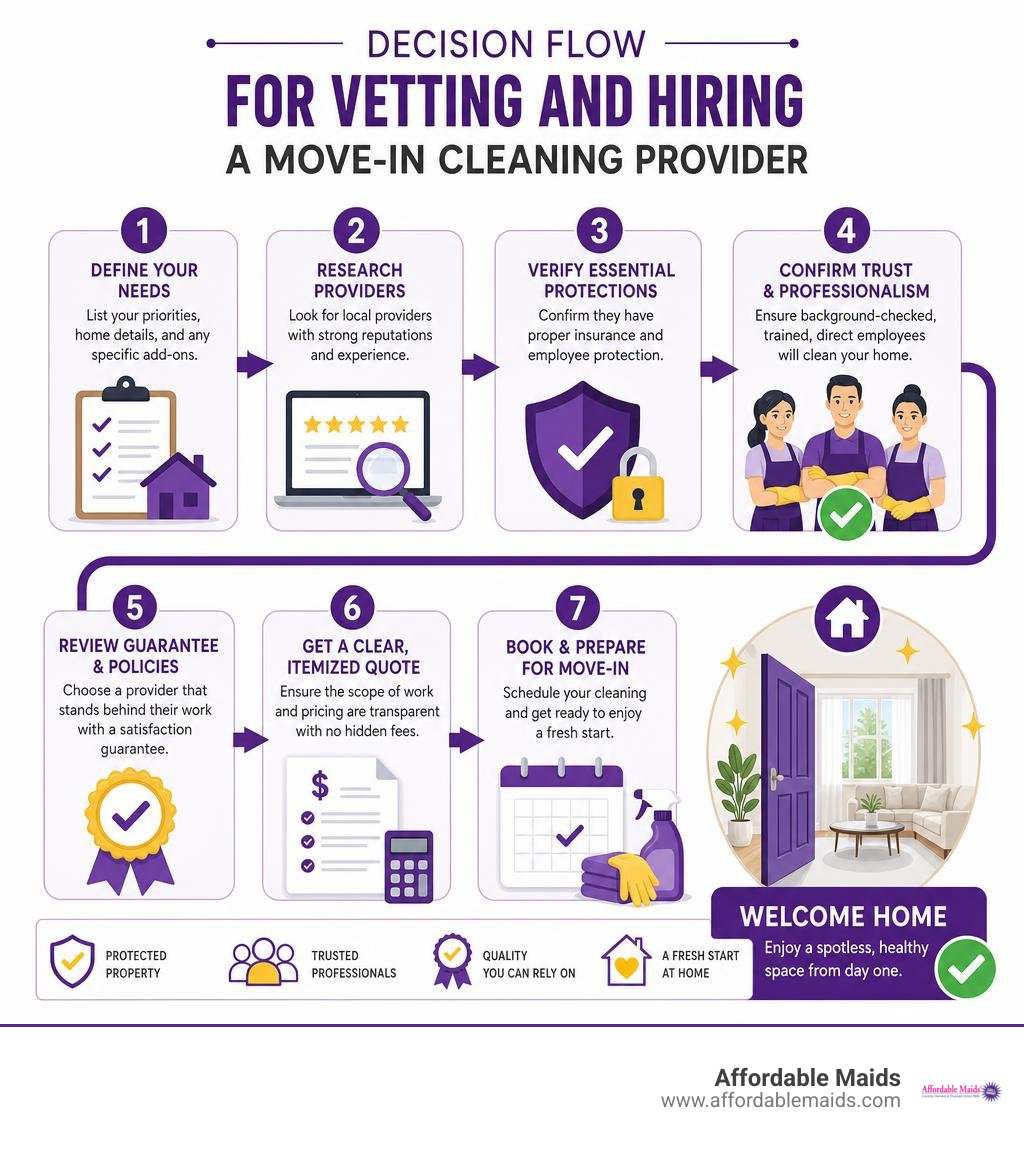 Decision flow for vetting and hiring a move-in cleaning provider infographic Decision flow for vetting and hiring a move-in cleaning provider infographic