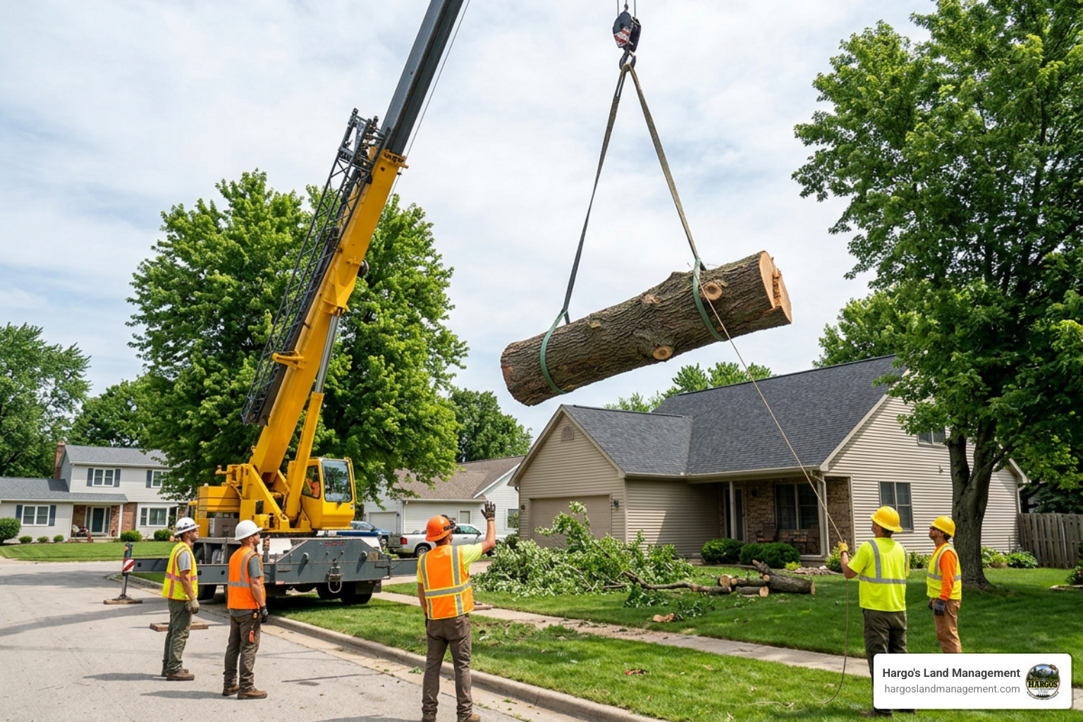 crane removing massive tree