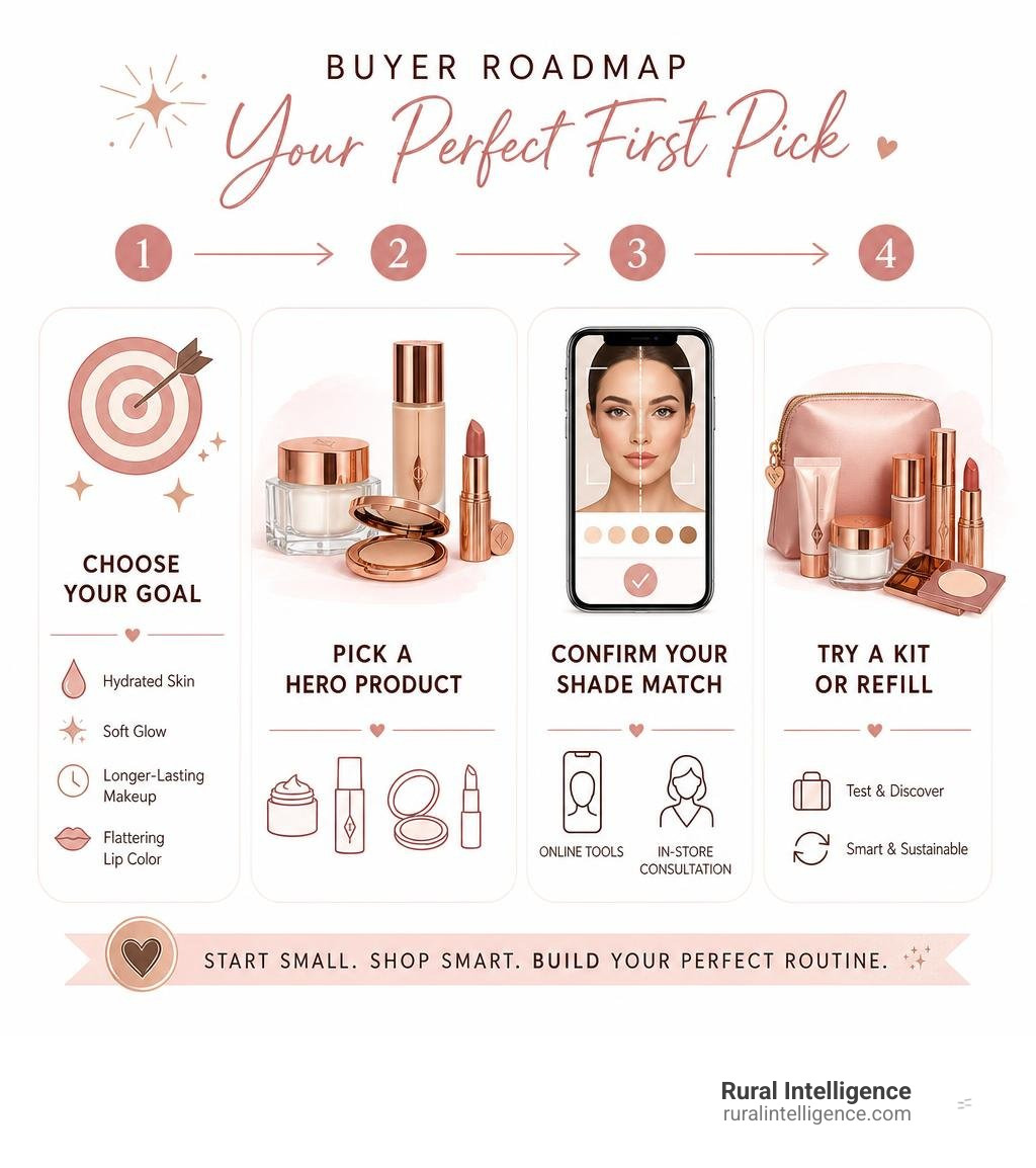 Charlotte Tilbury buyer roadmap: goal, hero product, shade match, kit or refill infographic